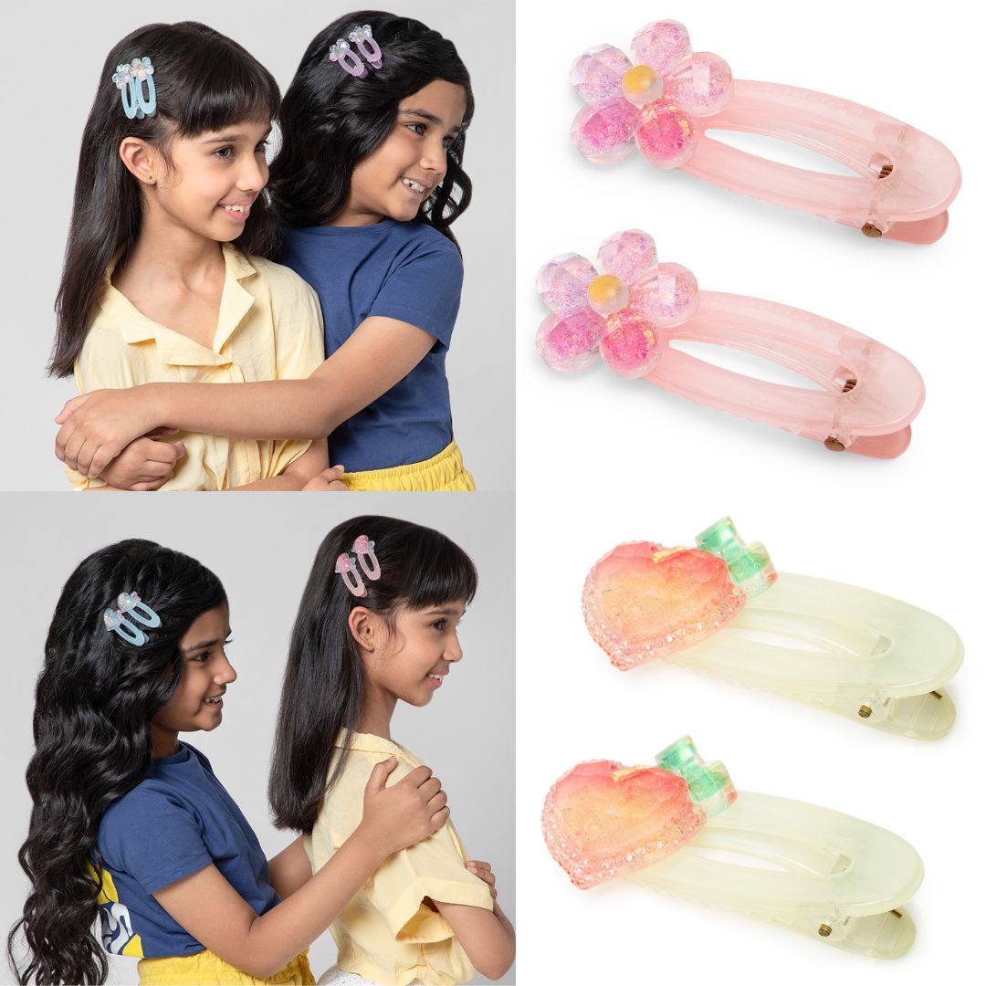 Hair Clips for Girls Alligator Pins Pastel Hair Accessories Pink & Peach Shades Pack of 4