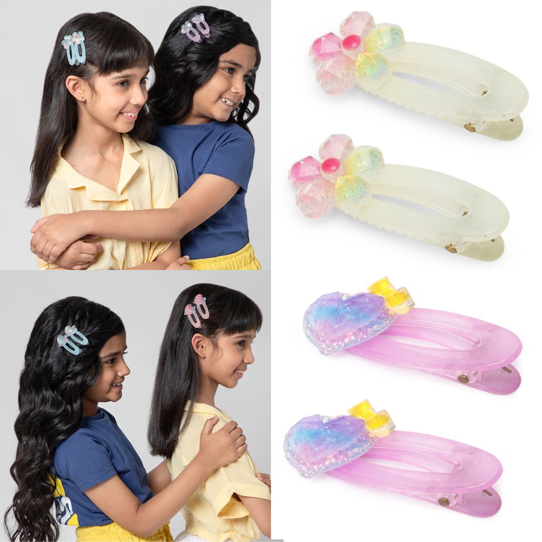 Hair Clips Set For Girls with Alligator Pins in Pastel Purple & Light Green Shades Pack of 4