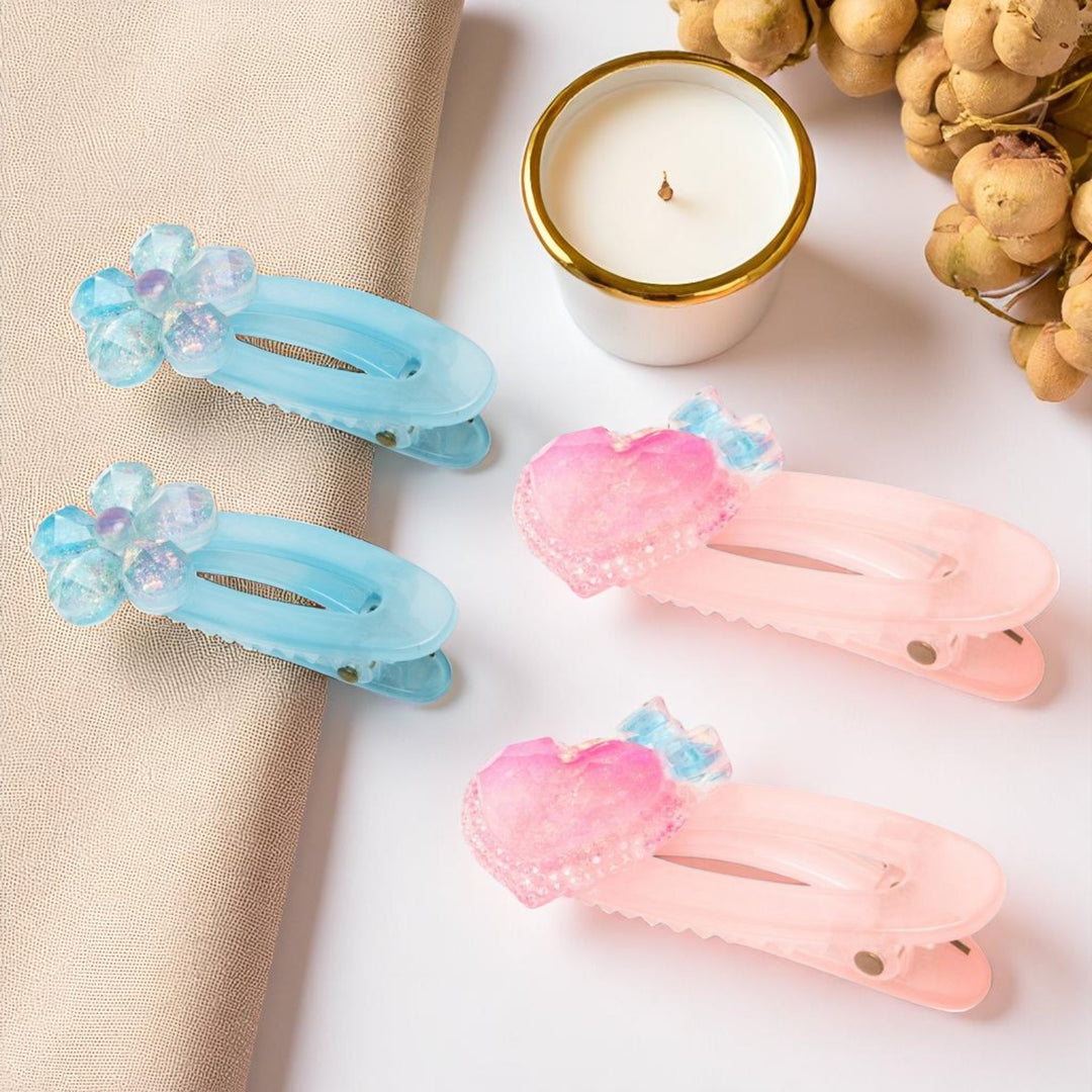 Adorable Hair Clips Set for Girls Baby Blue & Pink Alligator Clips 4 Pcs