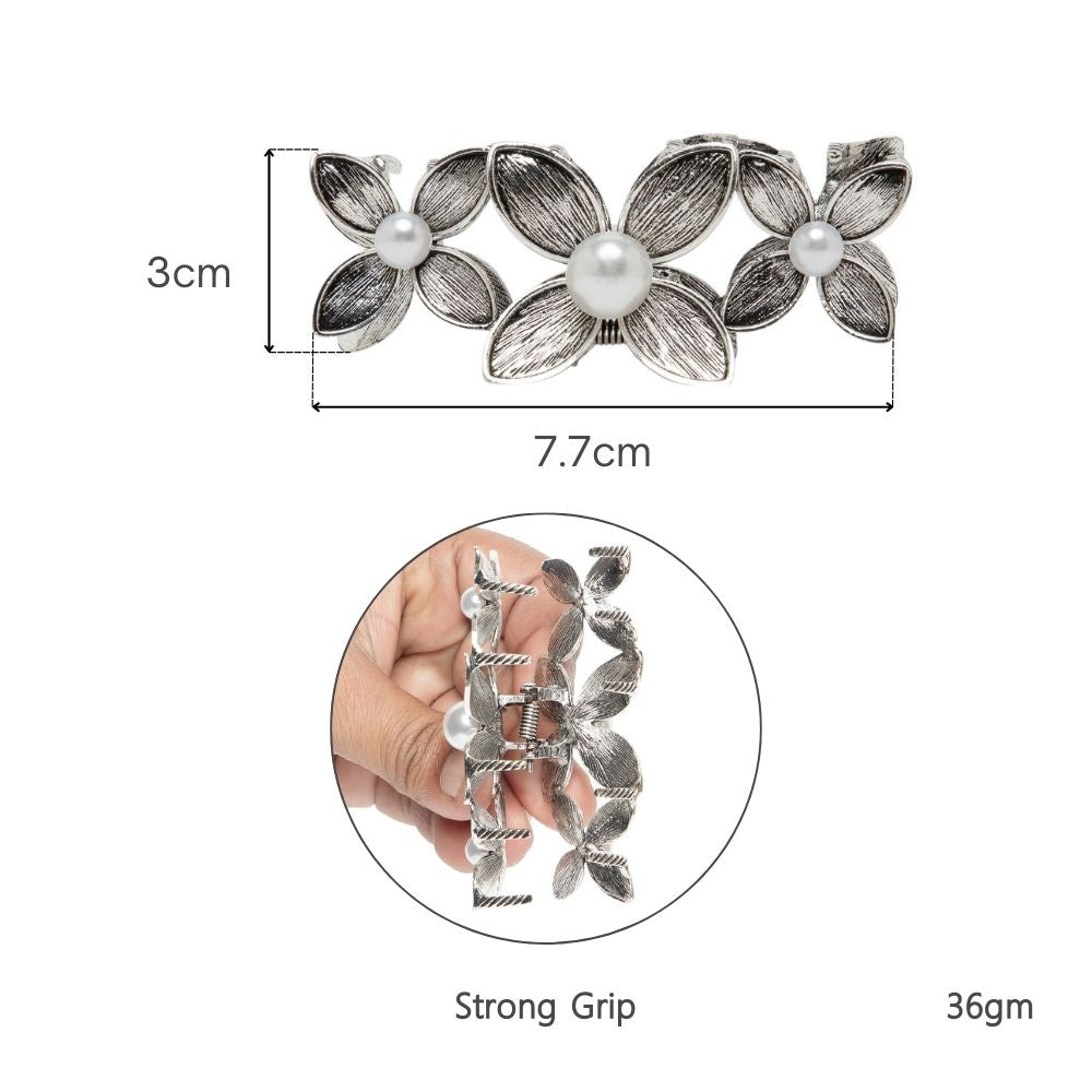 Elegant Floral Pearl Hair Claw Clip - Vintage Metal Flower Hair Accessory