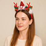Load image into Gallery viewer, Radhu &amp; Kabby Christmas Reindeer Headband | Festive Antlers with Santa Hat, Pinecones &amp; Glitter Decor | Soft, Lightweight &amp; Comfortable Hairband