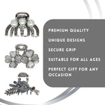 Load image into Gallery viewer, Elegant Silver Hair Clutcher Set for Women &amp; Girls | Floral, Pearl &amp; Leaf Design | Strong Grip &amp; Stylish Metal Finish
