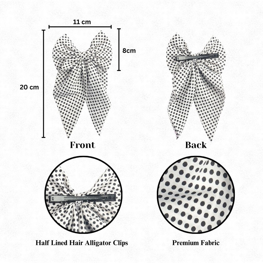 Stylish Black & White Polka Hair Bow Clip For Girls Pack of 1