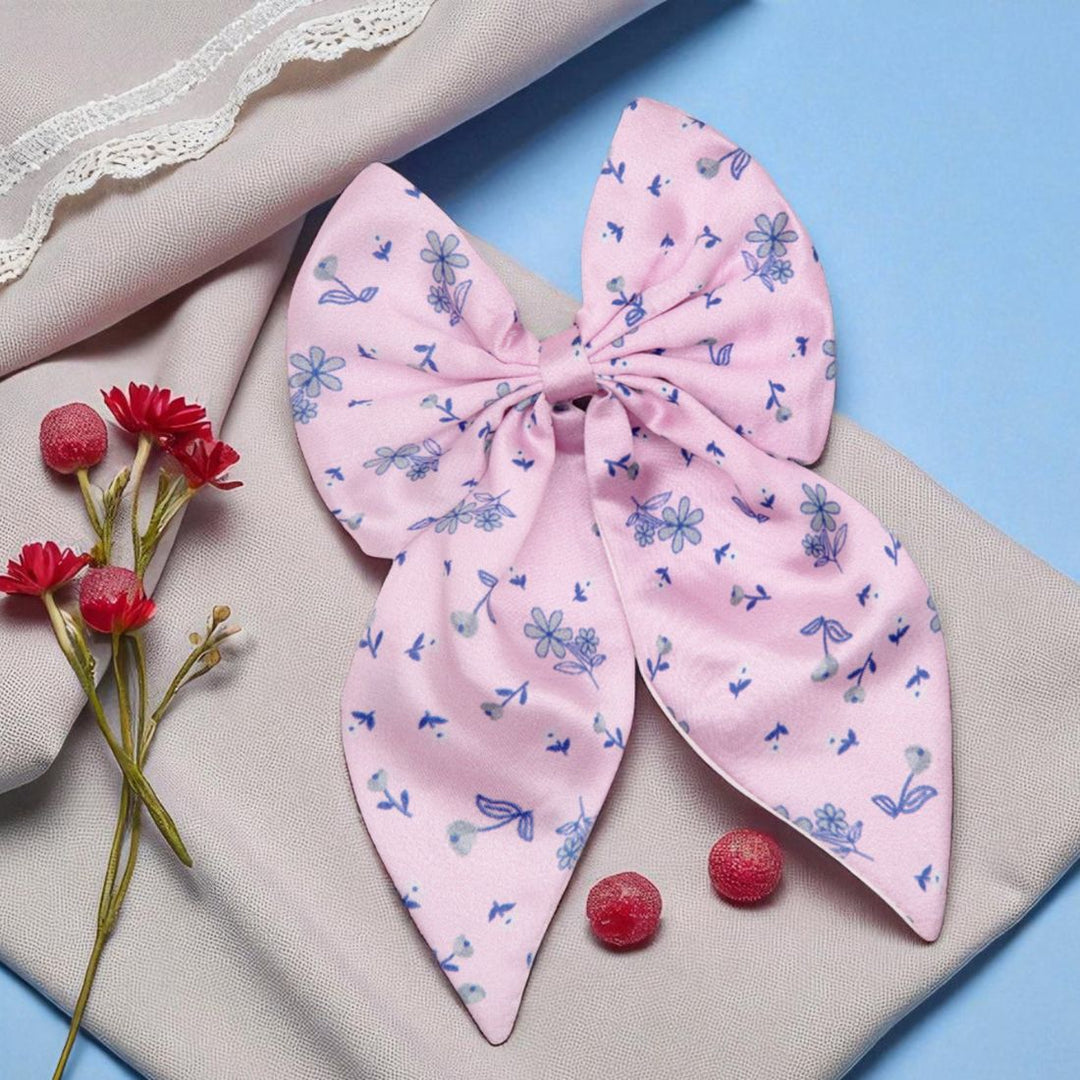 Trendy Satin Pink Floral Bow Hair Clip Hair Accessory Pack of 1