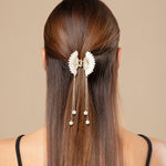 Load image into Gallery viewer, Elegant Butterfly Hair Clutcher with Pearl Chains and White Stones 1 Piece