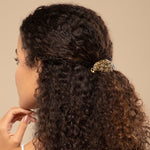 Load image into Gallery viewer, Radhu &amp; Kabby Golden Floral Barrette with Bead Accents | Set of 1 Metal Hair Accessory for Women | French Barrette Hair Clips