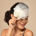 Load image into Gallery viewer, Radhu &amp; Kabby Fascinator Hat for Girls/Women | Set of 1 Lemon Hat with Polka Dot Veil, Mesh Bow | Two Alligator Clips for Grip