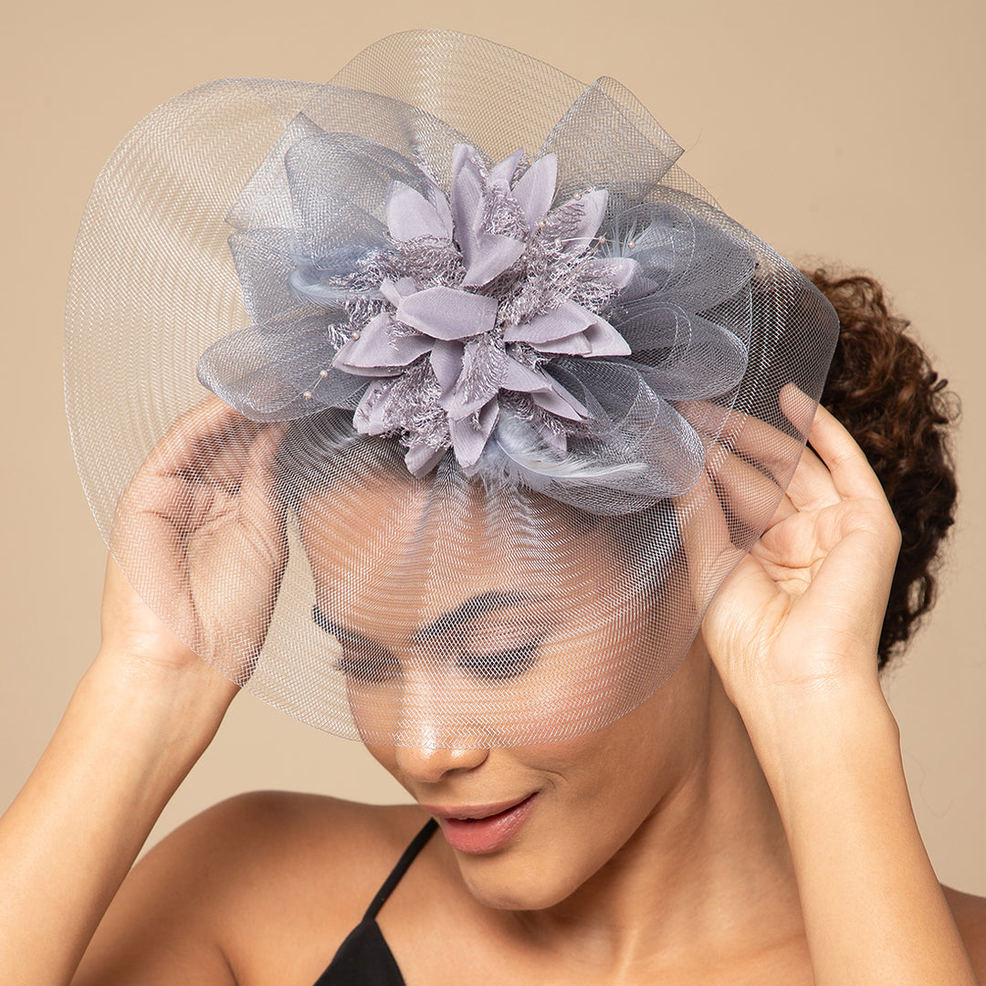 Radhu & Kabby Floral Fascinator Hat for Girls/Women | Set of 1 Stylish Brown Hat with Alligator Clips & Headband