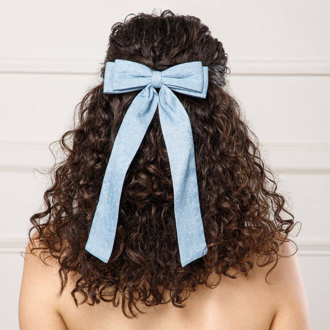 Radhu & Kabby Pack of 3 Sparkly Long Tail Hair Bows for Women & Girls