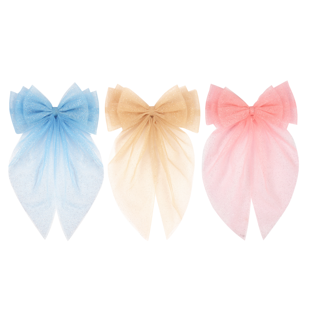 Handmade Hair Bows for Women Blue Beige Pink Colour Set of 3