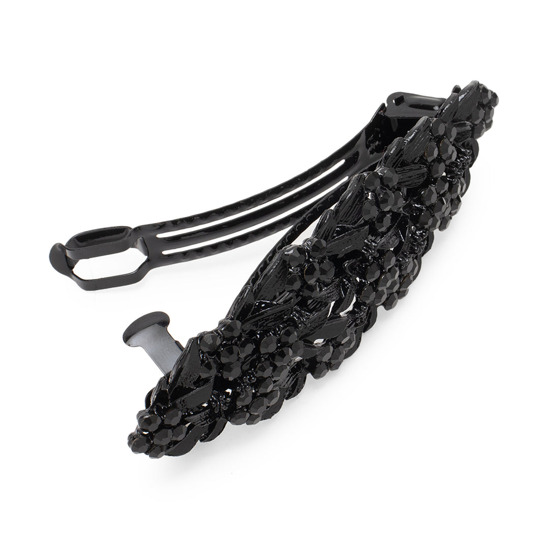 Black Beaded Floral Barrette for Elegant Styling 1 Piece