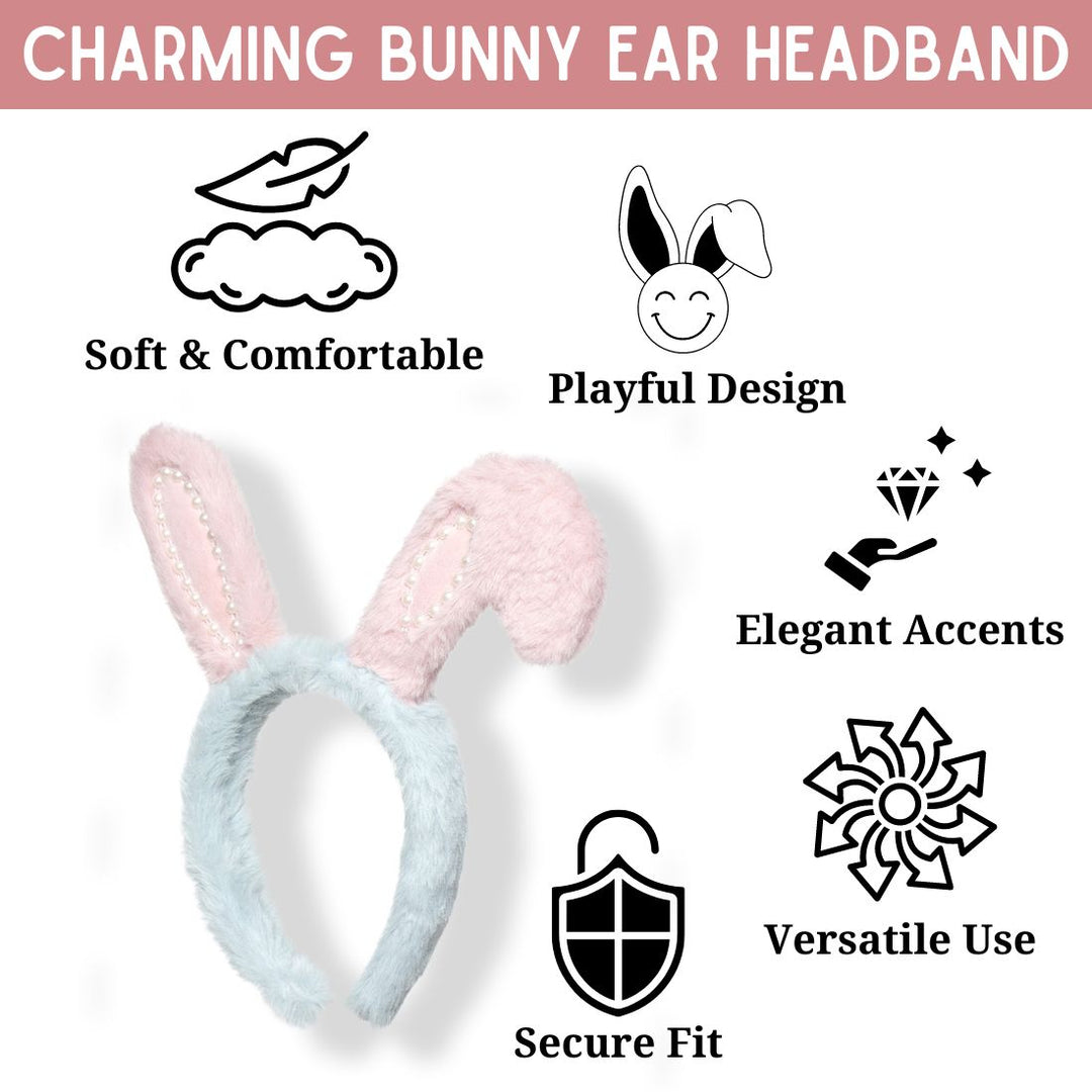 Rabbit Ears Headband Pink & White with Pearls Pack of 1