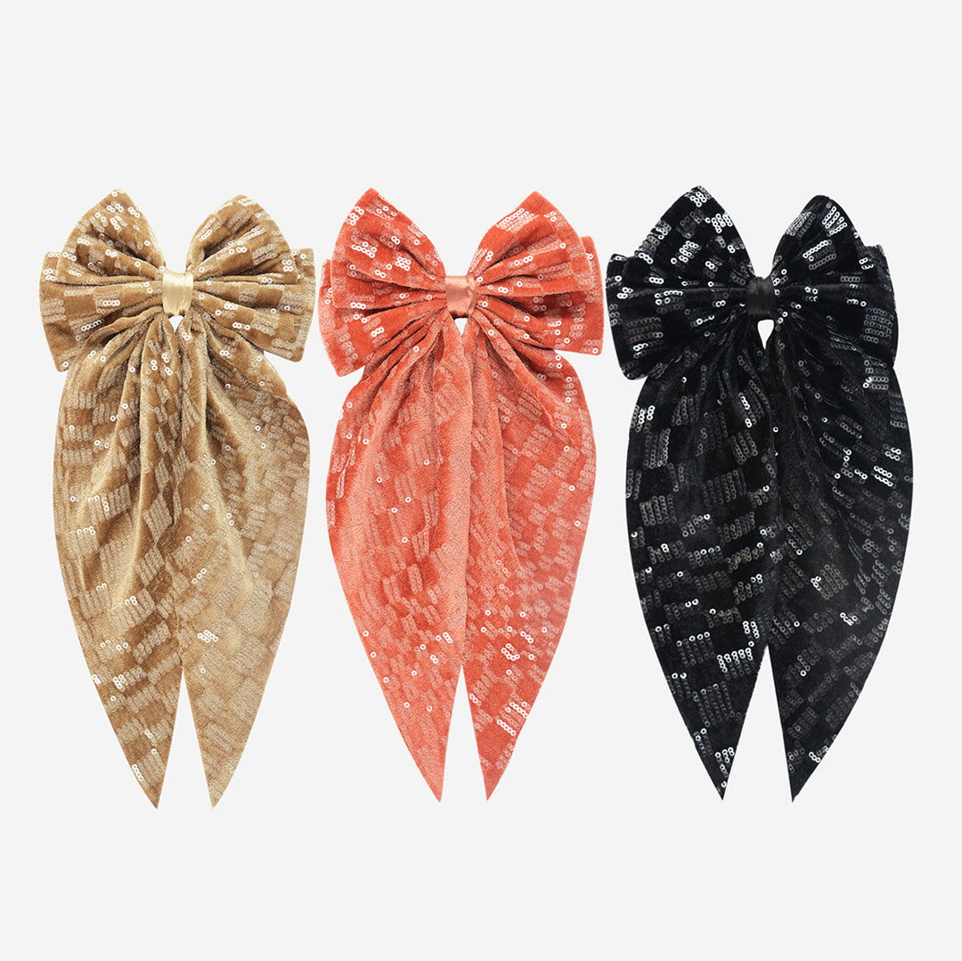 Trendy Sequin Hair Bow Clip For Girls & Women Set of 3