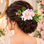 Load image into Gallery viewer, Radhu &amp; Kabby Blooming Garden Floral Hair Comb for Women | Pink Flower Hair Accessory for Bun Updo Party &amp; Festive Hairstyles