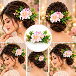 Load image into Gallery viewer, Radhu &amp; Kabby Blooming Garden Floral Hair Comb for Women | Pink Flower Hair Accessory for Bun Updo Party &amp; Festive Hairstyles
