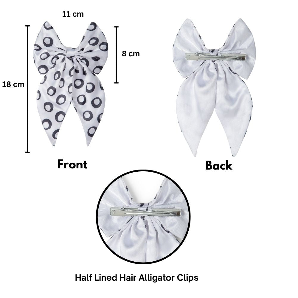 Trendy Satin Hair Bow for Women Black & White Colour Set of 2