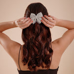 Load image into Gallery viewer, Handmade Silver Embellished Hair Bow for Girls &amp; Women
