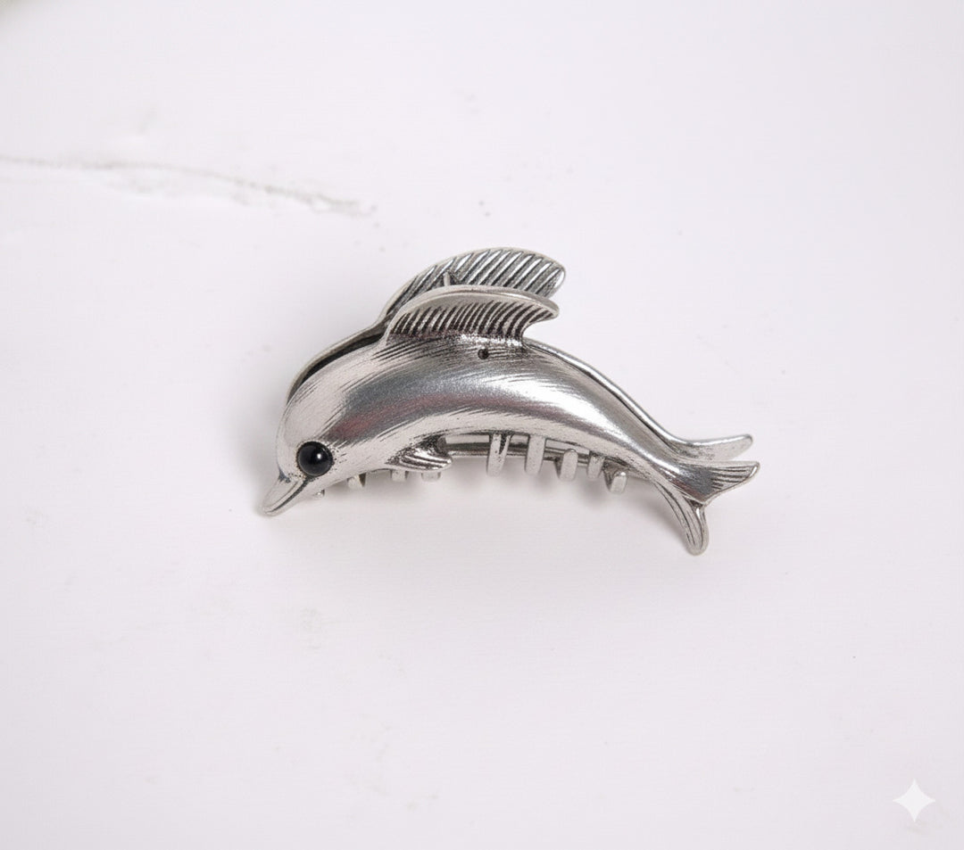 Radhu & Kabby Dolphin Design Metal Claw Clips | Elegant & Sturdy Hair Accessories for Women | Gold, Silver, Black | Pack of 3
