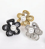 Load image into Gallery viewer, Radhu &amp; Kabby Mini Metal Pearl Flower Hair Claw Clips | Black, Silver &amp; Gold Pack of 3
