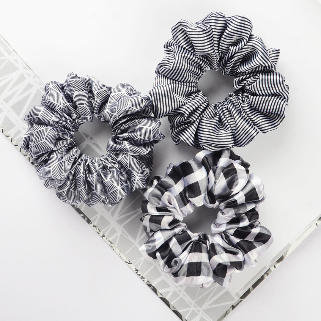 Hair Scrunchies Black & White Patterned Set of 6