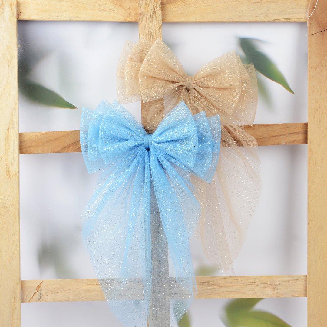 Handmade Hair Bows for Women Blue Beige Pink Colour Set of 3