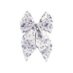 Load image into Gallery viewer, Satin Floral White Print Hair Bow Clip For Women &amp; Girls Set of 1
