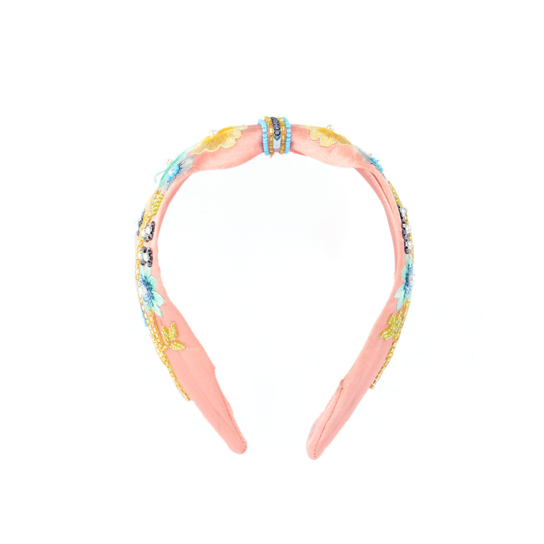 Peach Floral Embroidered Headband For Women & Girls Pack of 1