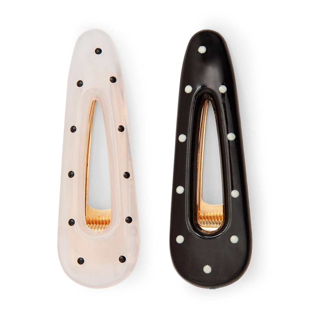 Trendy Black & White Polka Dot Alligator Clips - 2 Pack