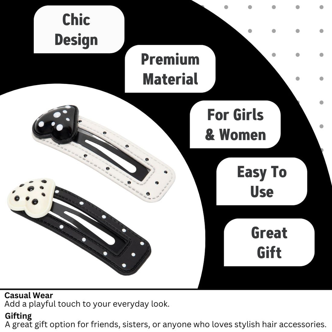 Heart Polka Dot Tic Tac Clips - Black & White Set of 2