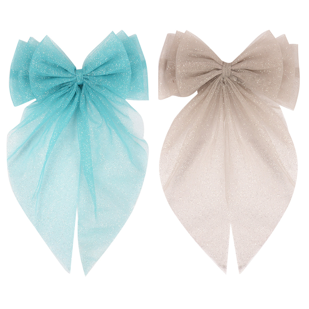 Hair Bows for Women/Girls Blue & Brown Colour Set of 2
