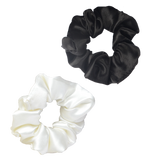 Load image into Gallery viewer, Satin Scrunchie Set for Women | Black &amp; White Hair Accessories | Soft &amp; Gentle Hair Ties