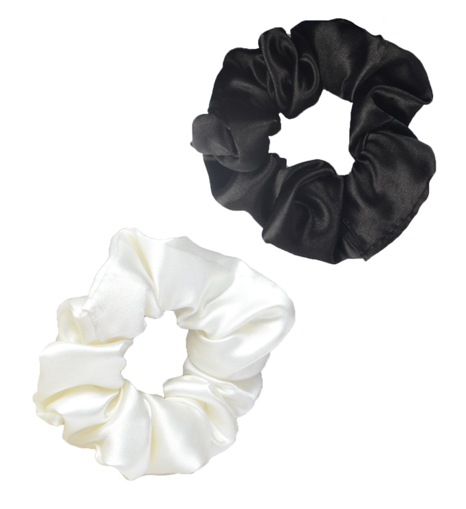 Satin Scrunchie Set for Women | Black & White Hair Accessories | Soft & Gentle Hair Ties