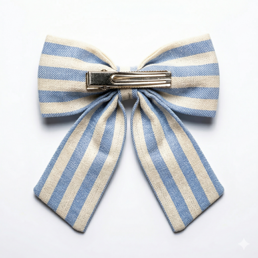 Radhu & Kabby Premium Fabric Hair Bow for Women/Girls | Trendy Striped Cotton Hair Bow Accessory | Stylish for Everyday, Party & Casual Wear