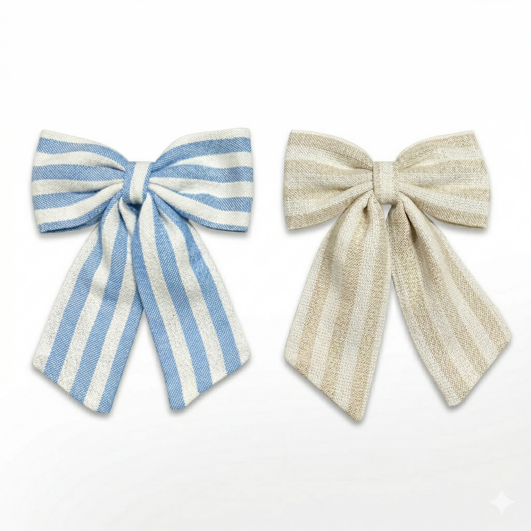 Radhu & Kabby Premium Fabric Hair Bow for Women/Girls | Trendy Striped Cotton Hair Bow Accessory | Stylish for Everyday, Party & Casual Wear