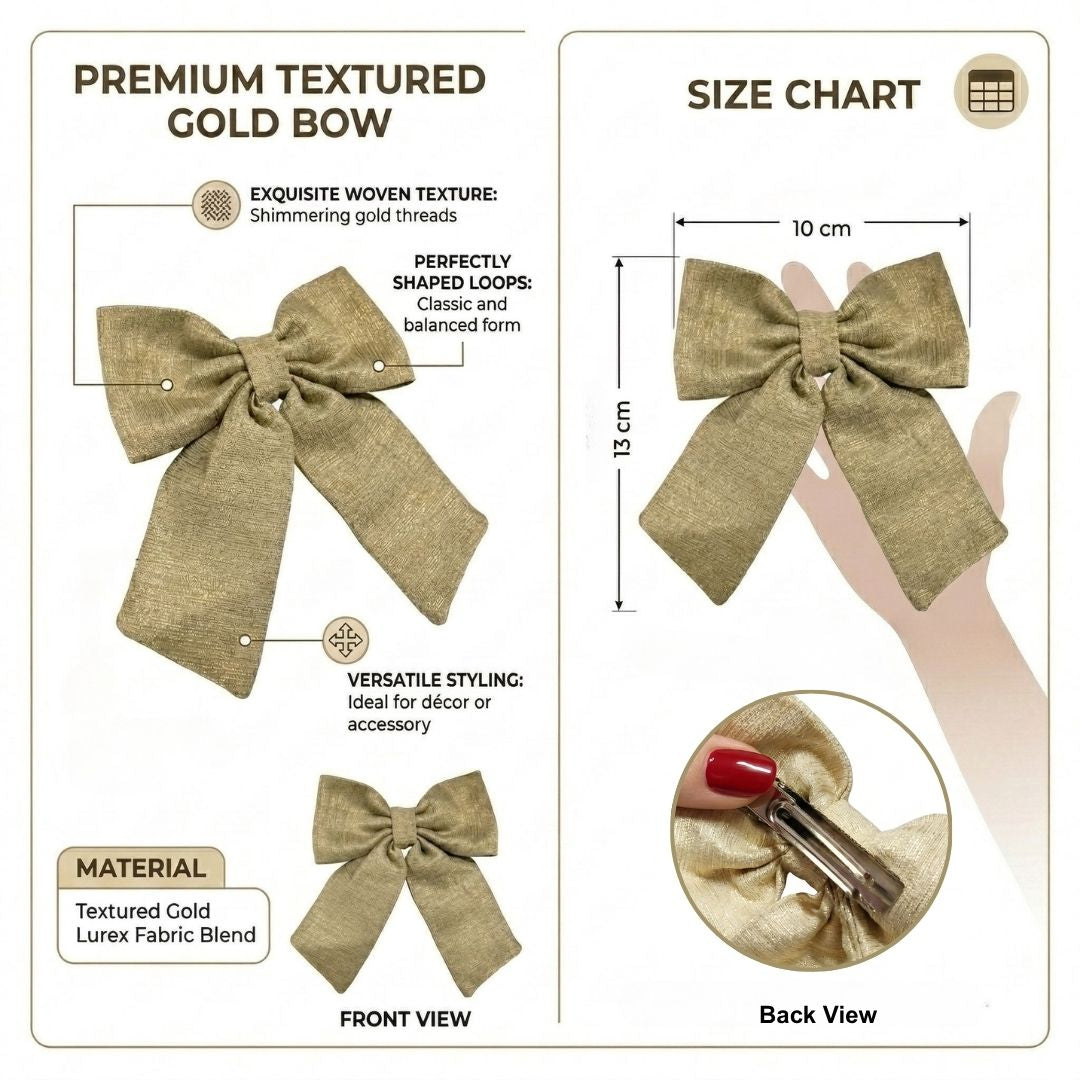 Radhu & Kabby Shimmer Hair Bow Clips for Women/Girls | Set of 3 Stylish Hair Accessories for Party & Casual Wear