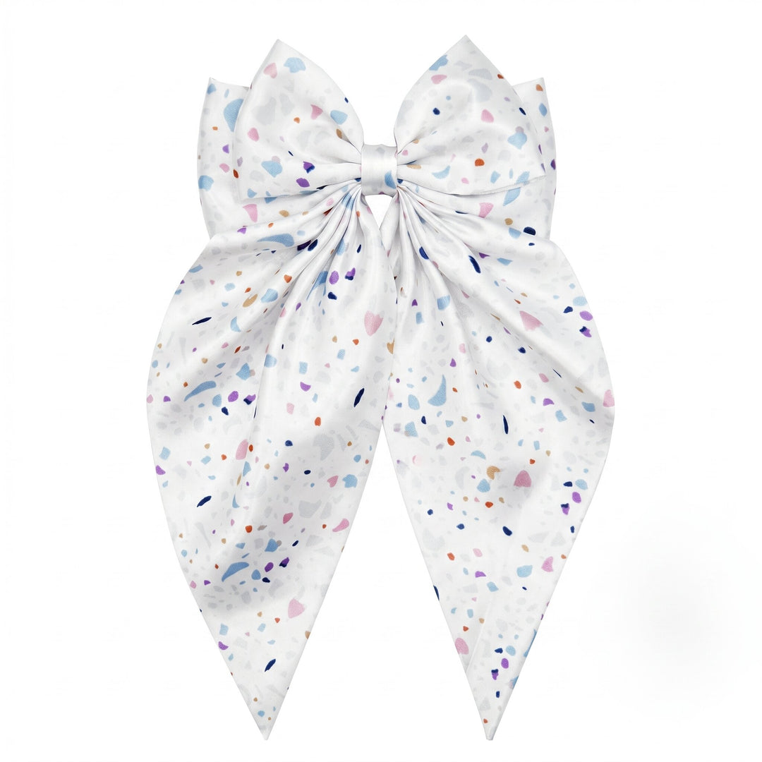 Radhu & Kabby Floral Print Satin Hair Bow Clips for Girls & Women | Soft Fabric Long Tail Hair Accessories | Pack of 2