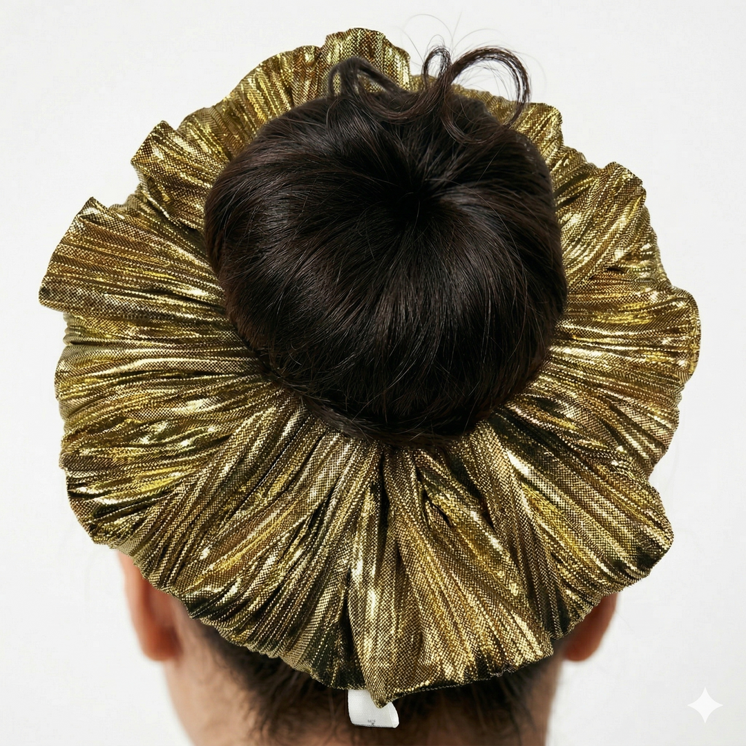 Radhu & Kabby Jumbo Metallic Hair Scrunchie for Women & Girls | Shiny Pleated Elastic Ponytail Holder | Pack of 3