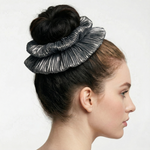 Load image into Gallery viewer, Radhu &amp; Kabby Jumbo Metallic Hair Scrunchie for Women &amp; Girls | Shiny Pleated Elastic Ponytail Holder | Pack of 3