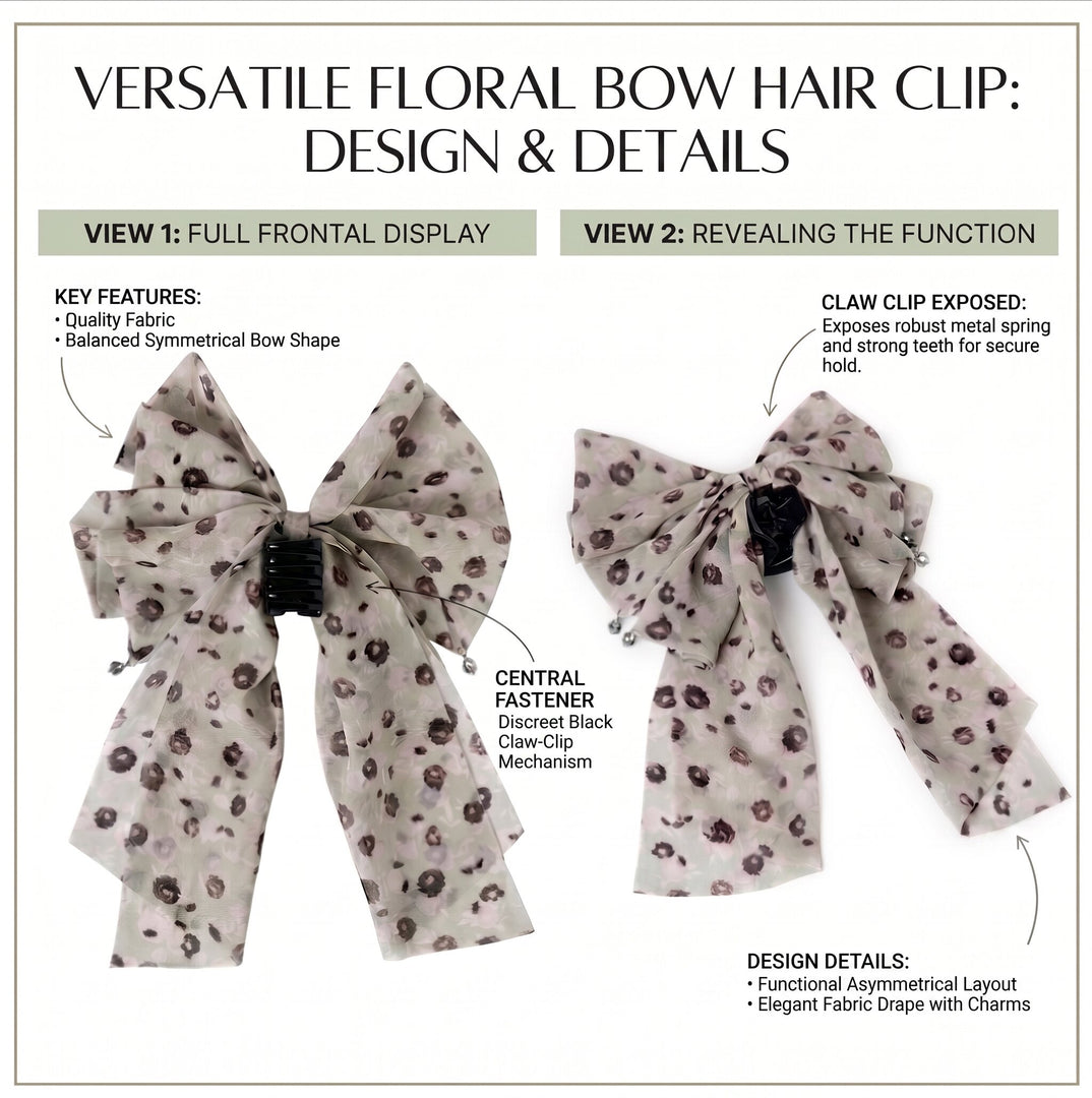 Radhu & Kabby Women’s Pastel Floral Printed Bow Hair Claw Clip for Girls & Women | Pack of 1 Hair Accessory