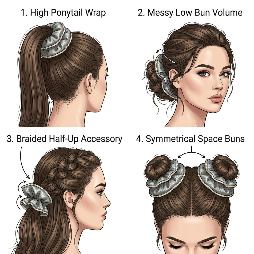 Radhu & Kabby Jumbo Satin Scrunchies for Women & Girls | Oversized Soft Hair Ties for Bun, Ponytail & Everyday Styling