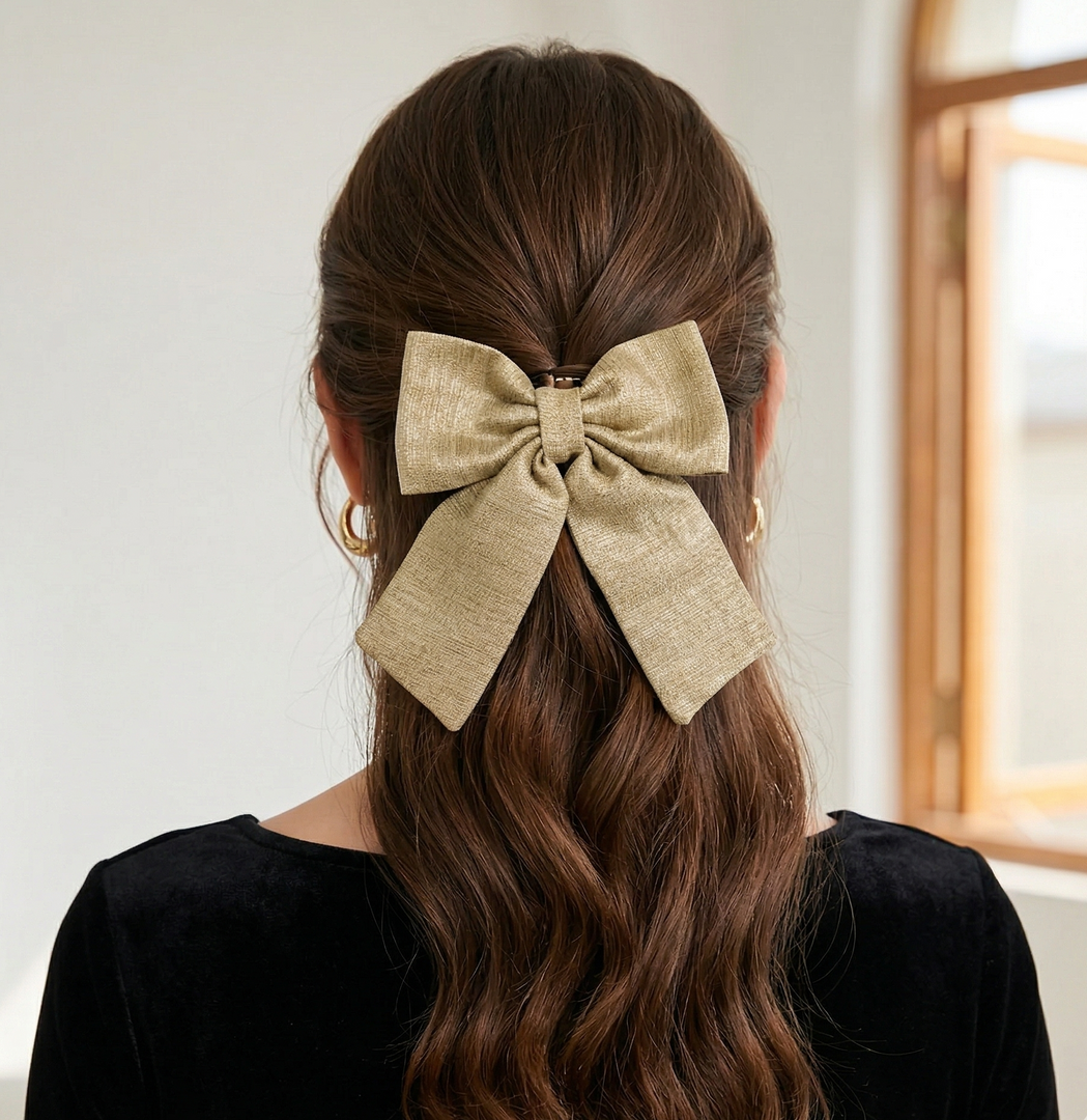 Radhu & Kabby Shimmer Hair Bow Clips for Women/Girls | Set of 3 Stylish Hair Accessories for Party & Casual Wear
