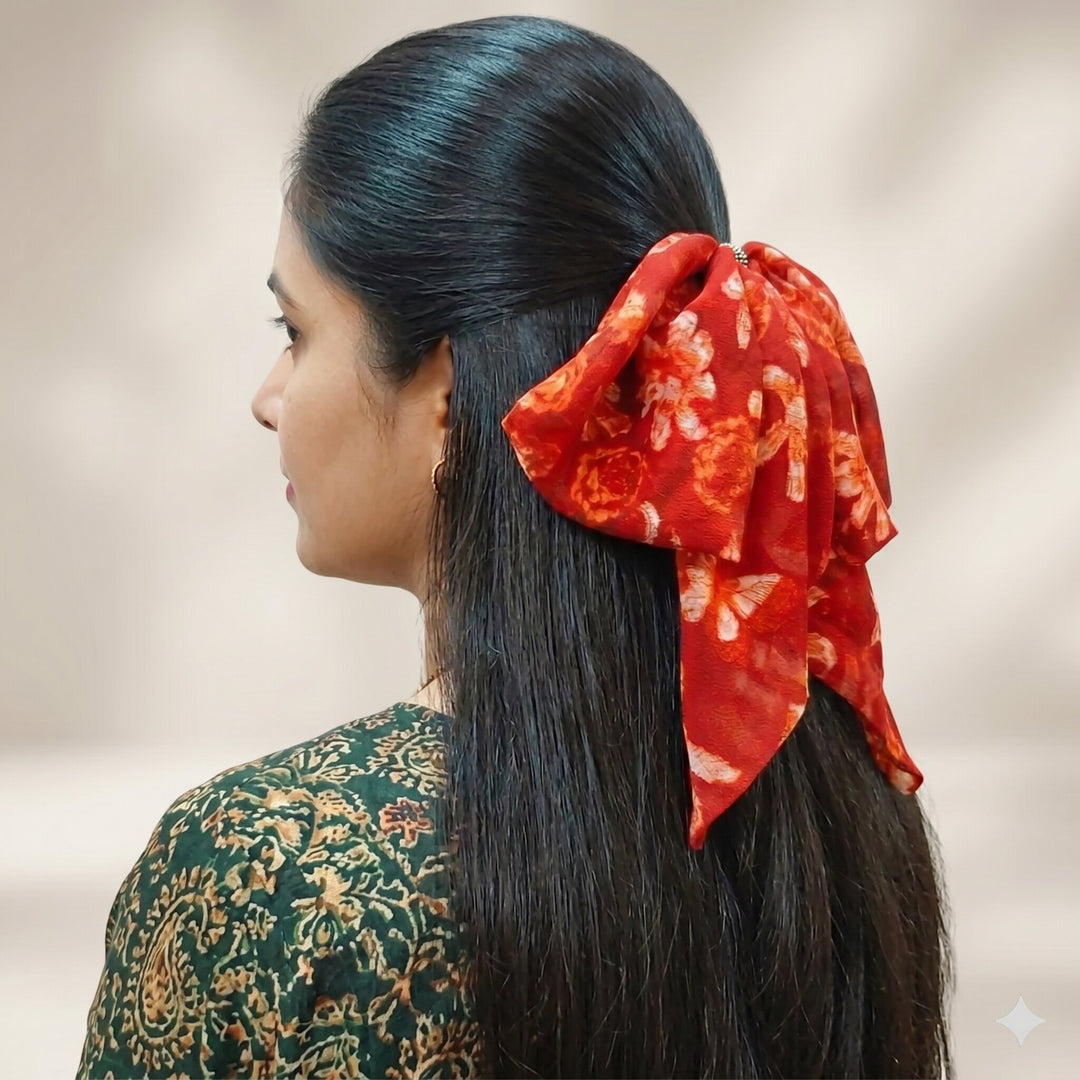 Women’s Red Floral Printed Fabric Hair Claw Clip for Girls & Women | Set of 1 Stylish Hair Accessory