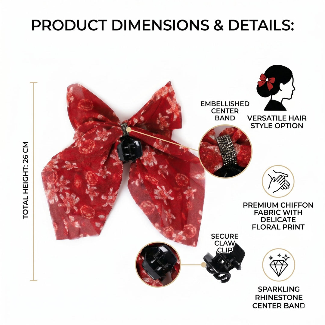 Women’s Red Floral Printed Fabric Hair Claw Clip for Girls & Women | Set of 1 Stylish Hair Accessory