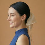 Load image into Gallery viewer, Radhu &amp; Kabby Classic White Hair Claw Clip for Women &amp; Girls | Elegant Chiffon Fabric Hair Accessory with Pearl Detailing