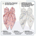 Load image into Gallery viewer, Radhu &amp; Kabby Floral Print Satin Hair Bow Clips for Girls &amp; Women | Soft Fabric Long Tail Hair Accessories | Pack of 2
