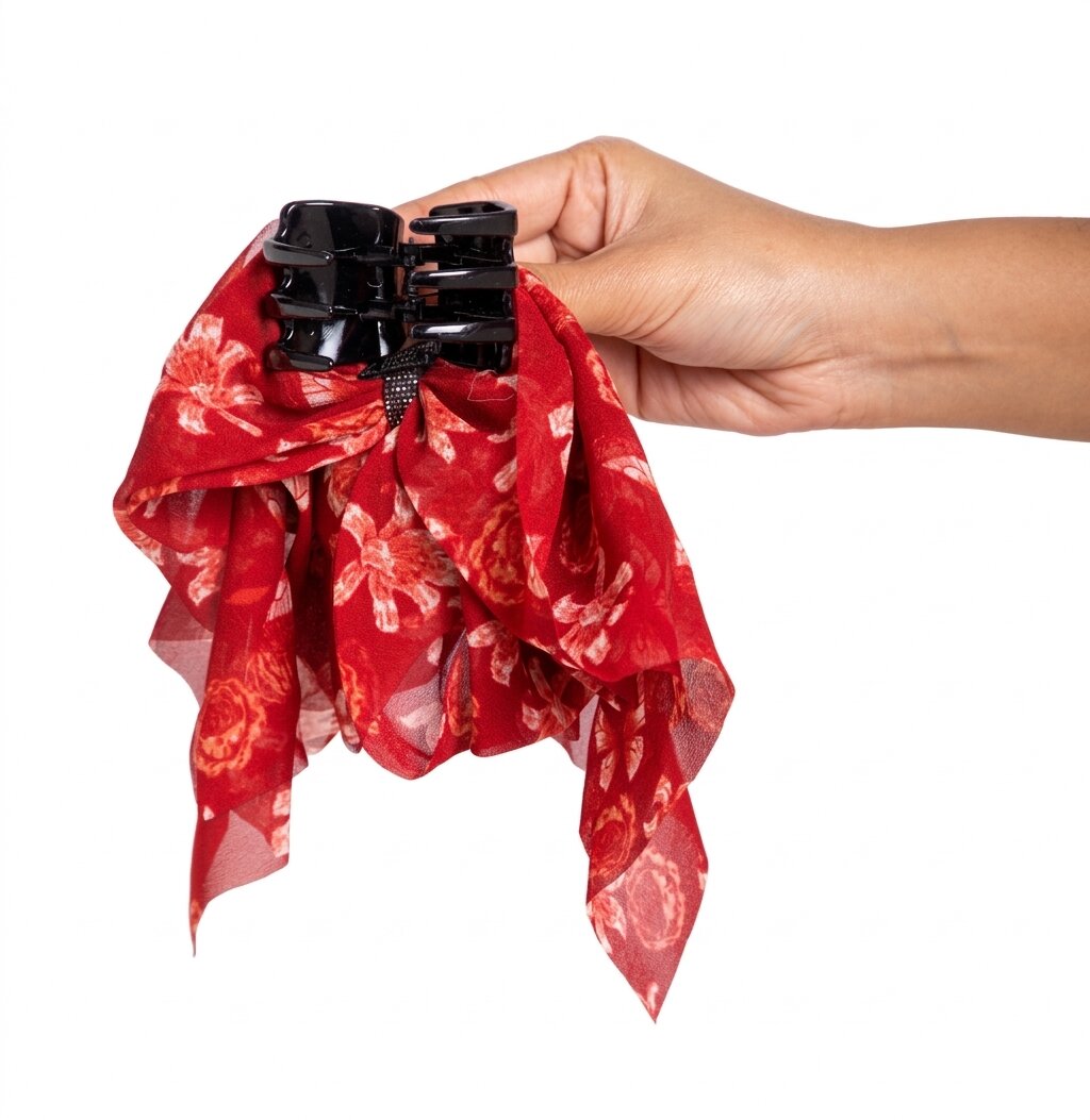 Women’s Red Floral Printed Fabric Hair Claw Clip for Girls & Women | Set of 1 Stylish Hair Accessory