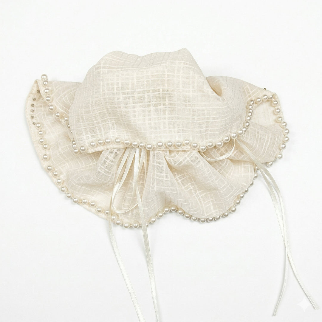 Radhu & Kabby Classic White Hair Claw Clip for Women & Girls | Elegant Chiffon Fabric Hair Accessory with Pearl Detailing