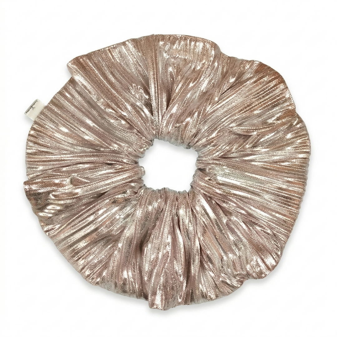 Radhu & Kabby Jumbo Metallic Hair Scrunchie for Women & Girls | Shiny Pleated Elastic Ponytail Holder | Pack of 3