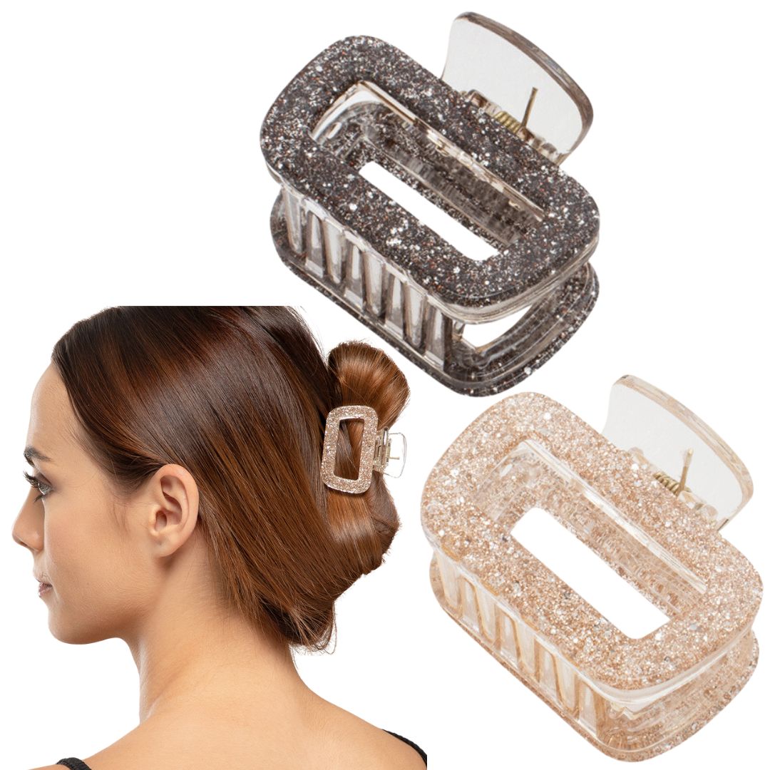 Glitter Hair Claw Clips – Sparkly Black & Beige Clutchers Set of 2