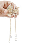 Load image into Gallery viewer, Elegant Butterfly Hair Clutcher with Pearl Chains and White Stones 1 Piece
